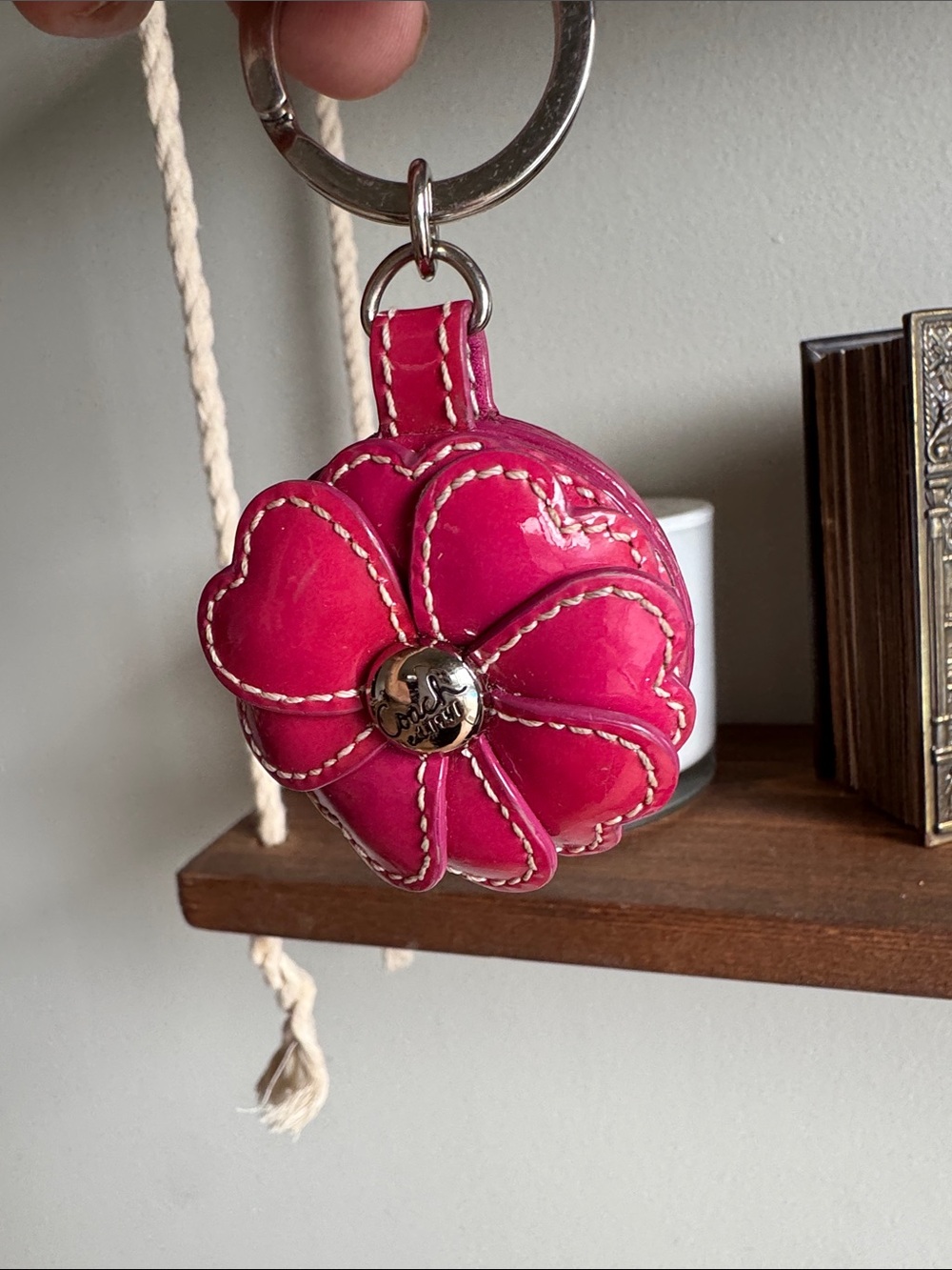 Coach Hot Pink Patent Leather Flower Photo frame Key Ring Charm